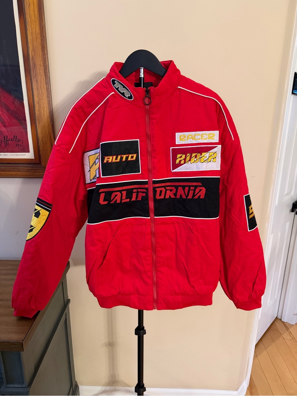 Fashion Nova Racing Cali Bomber Jacket Mens Large Red NWT